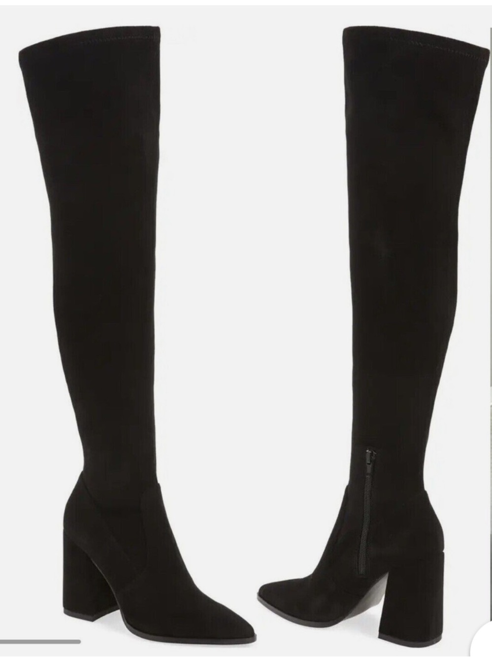 Steve Madden Tava Boots Black Suede Knee High Block Heel 7.5 Narrow Calf
